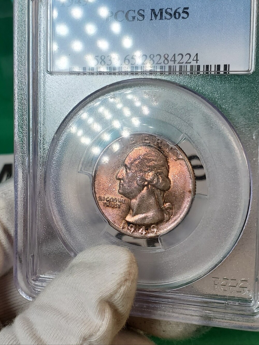 1949 Washington Quarter PCGS MS65 – Stunning Natural Red-Pink Toning – Gem BU
